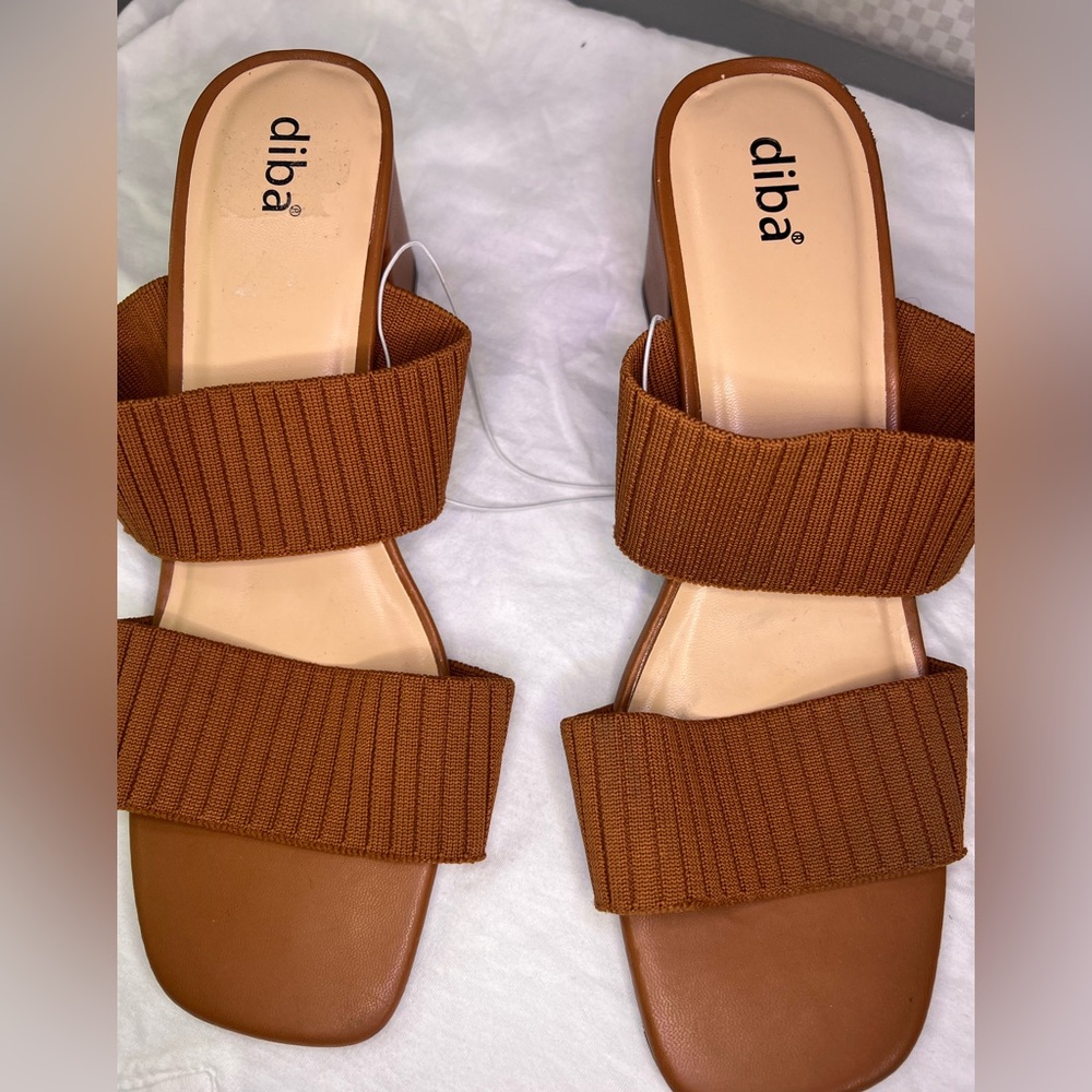 NEW Diba True‎ Woven Heeled Mules 10 Tropical Resort Tan Brown